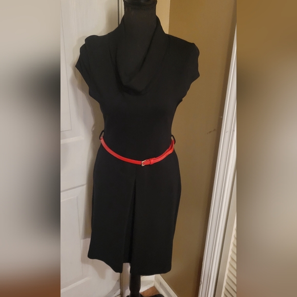 Banana Republic Dresses & Skirts - Banana Republic Elegant Cowl Neck Black Sheath Dress with Red Belt, Size XS